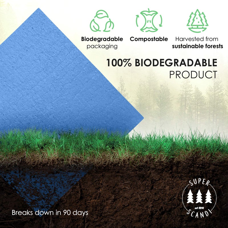 SUPERSCANDI 10 Pack Swedish Dishcloths for Kitchen - 100% Biodegradable & Compostable Reusable Paper Towels Washable, Food-Safe & Without Plastic - Dish Rags Suitable for Any Surface, Blue. - Image 5